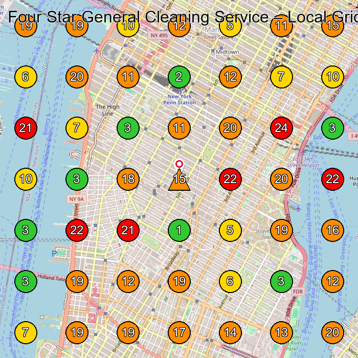 Four Star General Cleaning Service Commercial Cleaning Service GeoGrid ranking map for New York NY